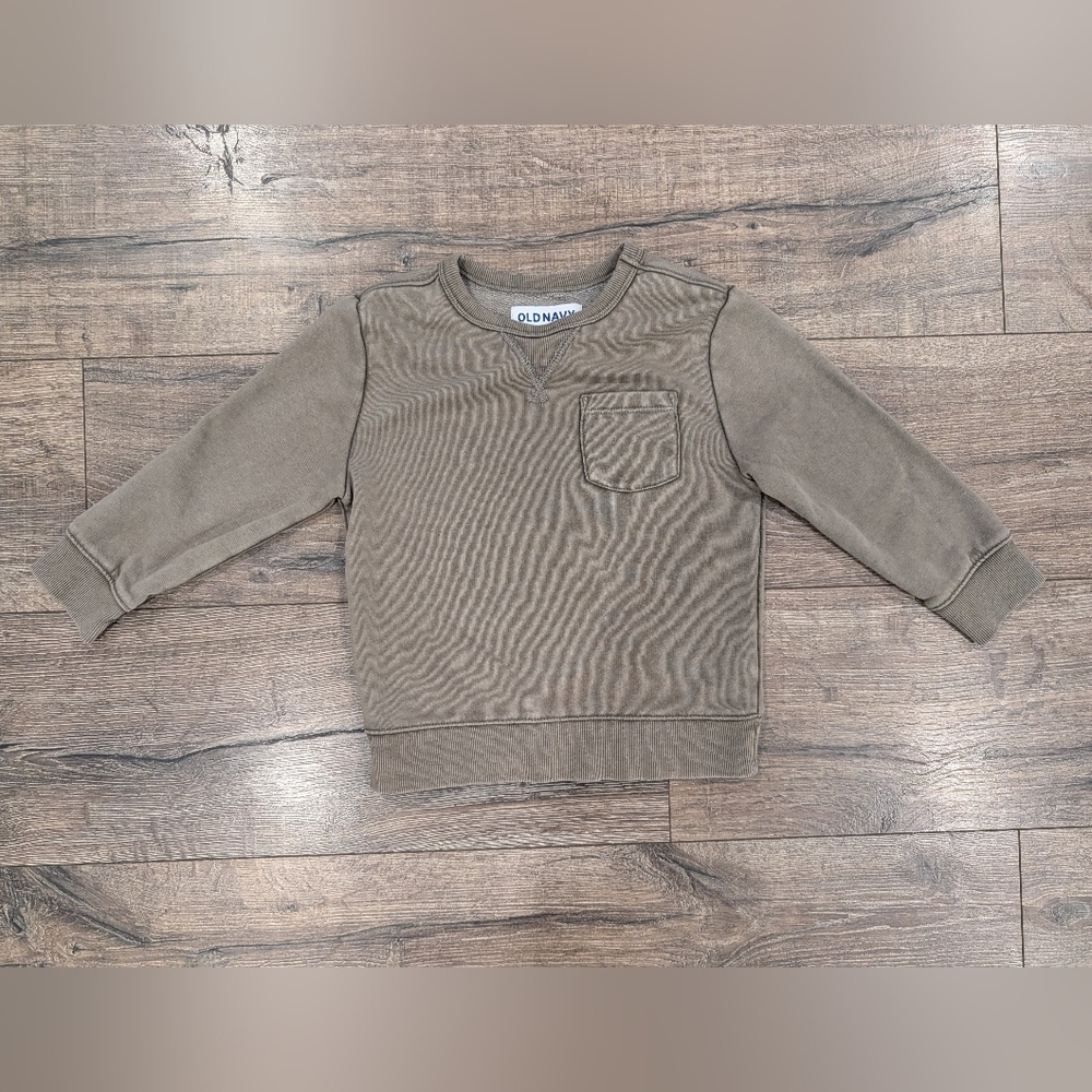 Old Navy 3T Crewneck Sweatshirt Lightweight Top Shirt Olive Green Toddler Boy